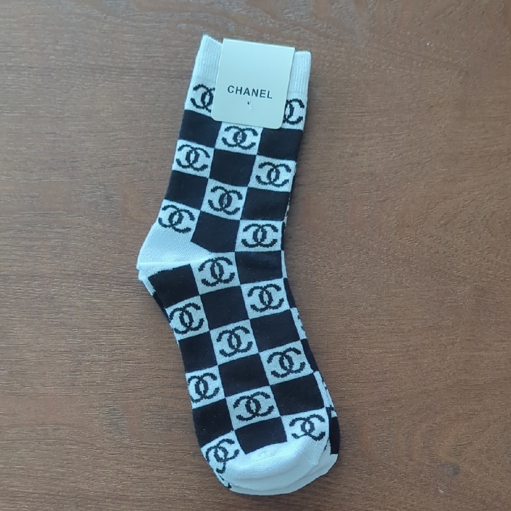 Fashion Designer Black and White Checkered Socks